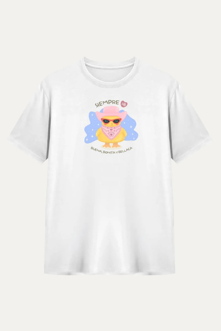 Camisetas básicas Manga corta Blanca Pollito de Mujer