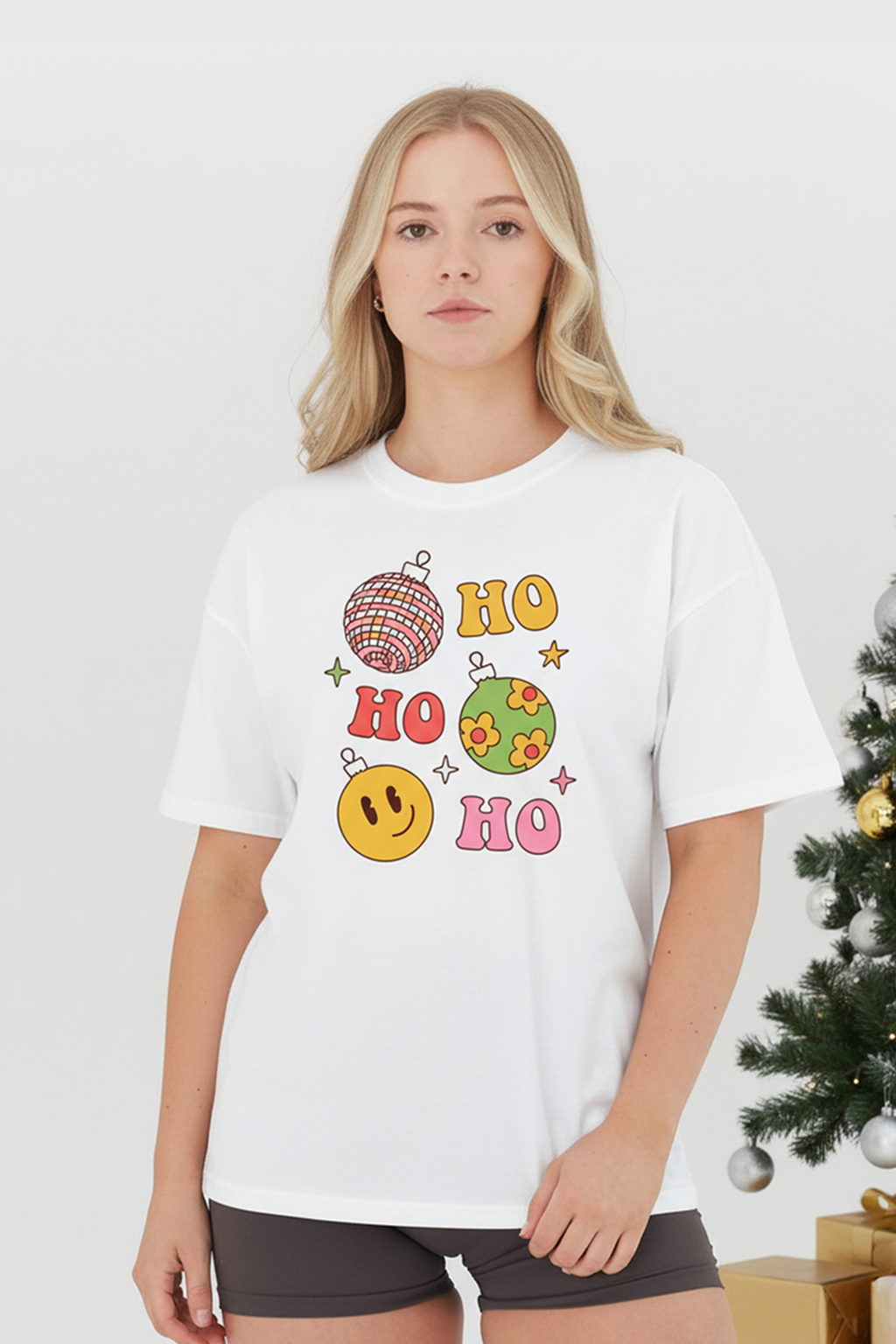 Camisetas Manga corta Blanca Ho Ho Ho de Mujer