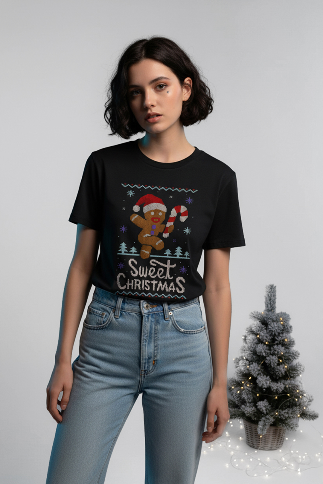 Camisetas Manga corta Negra Sweet Christmas de Unisex