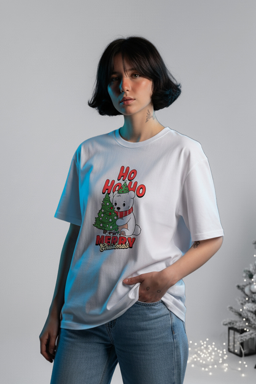 Camisetas Manga corta Blanca Navidad Ho Ho Ho de Mujer