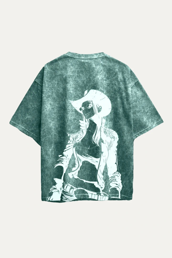 Camisetas Oversize Acid wash Verde Nico Robin de Hombre