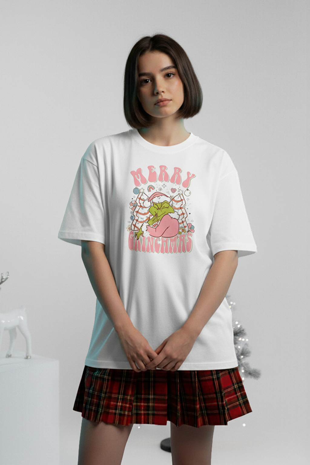 Camisetas Manga corta Blanca Merry Grinchmas de Mujer