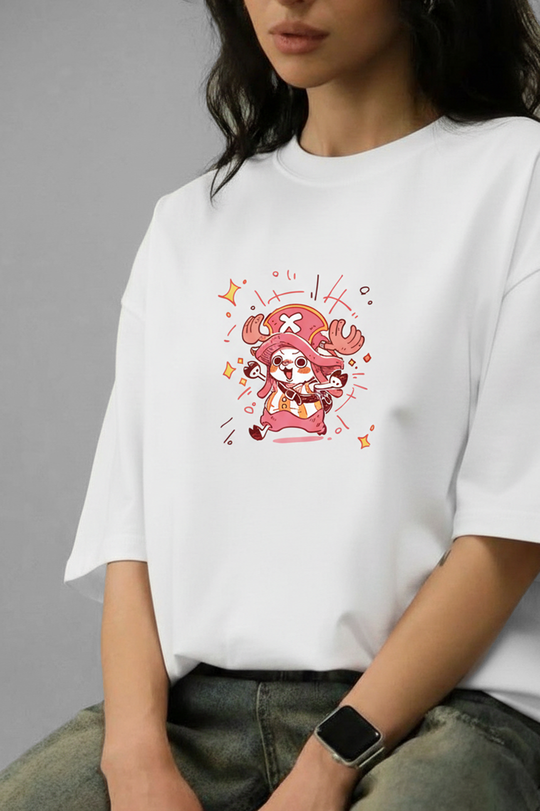 Camisetas Oversize Blanca Chopper de One Piece | Mujer