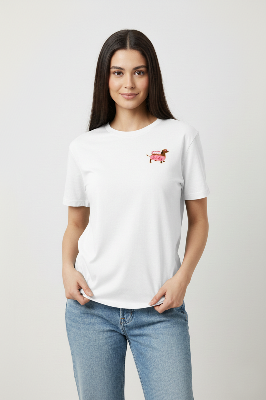 Camisetas Manga corta Blanca Perro Salchicha | Mujer