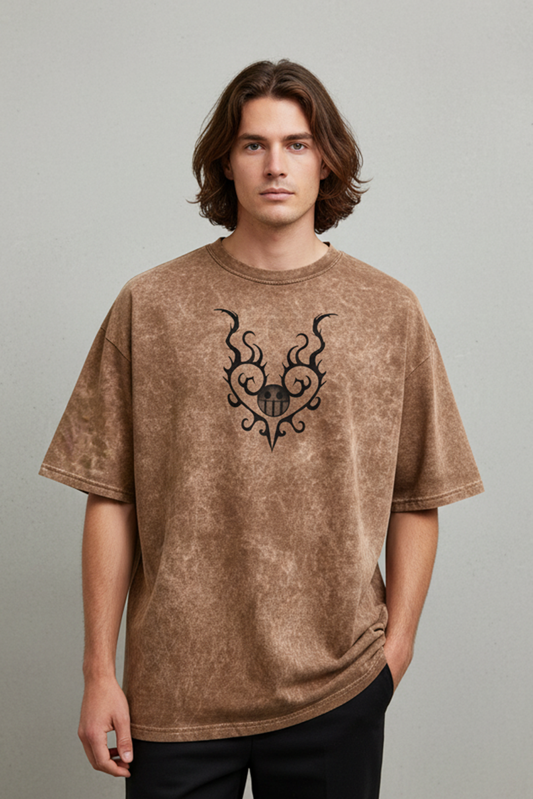 Camisetas Oversize Acid wash Café Trafalgar Law de Hombre