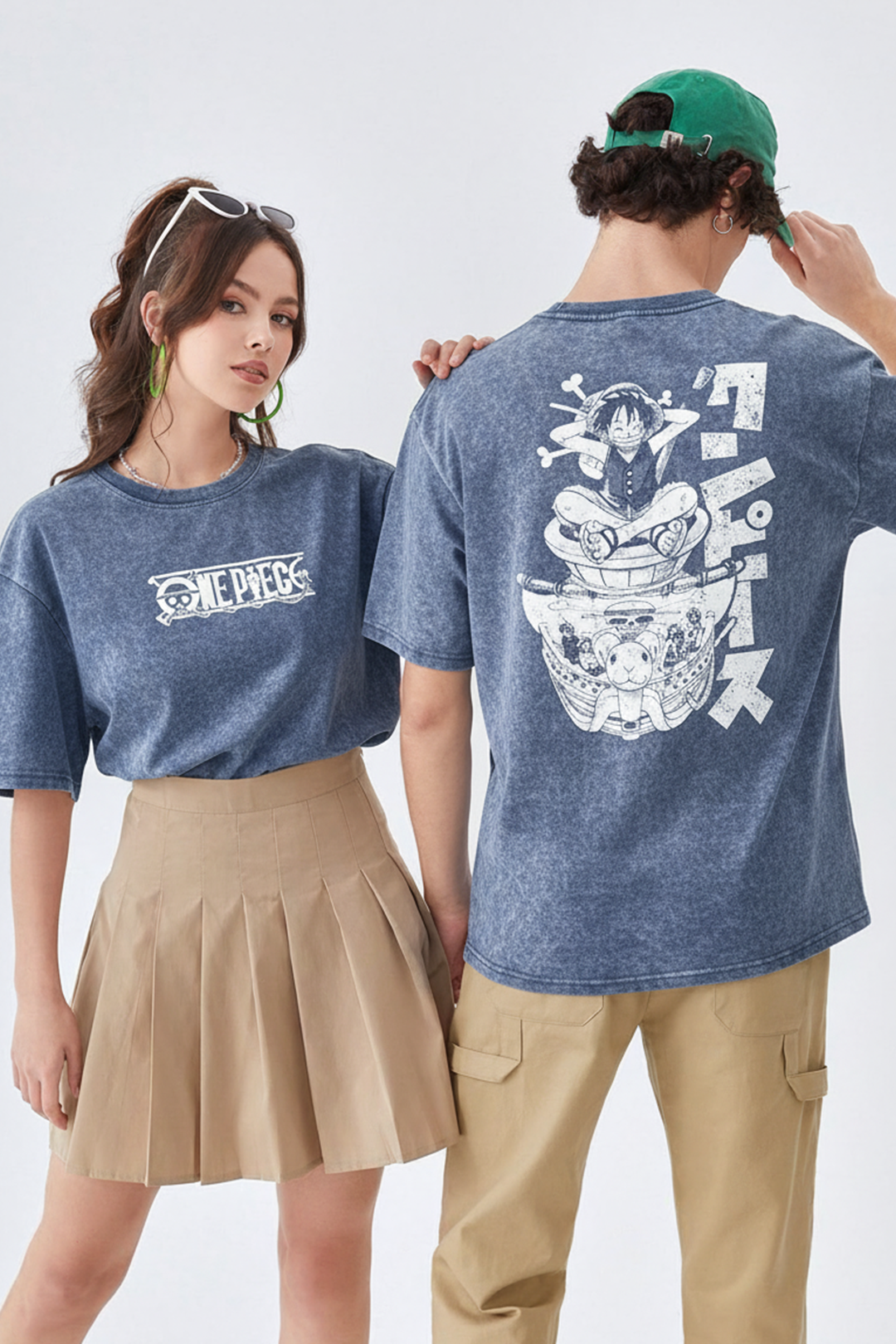 Camisetas Oversize Acid wash Azul Luffy de One Piece | Mujer