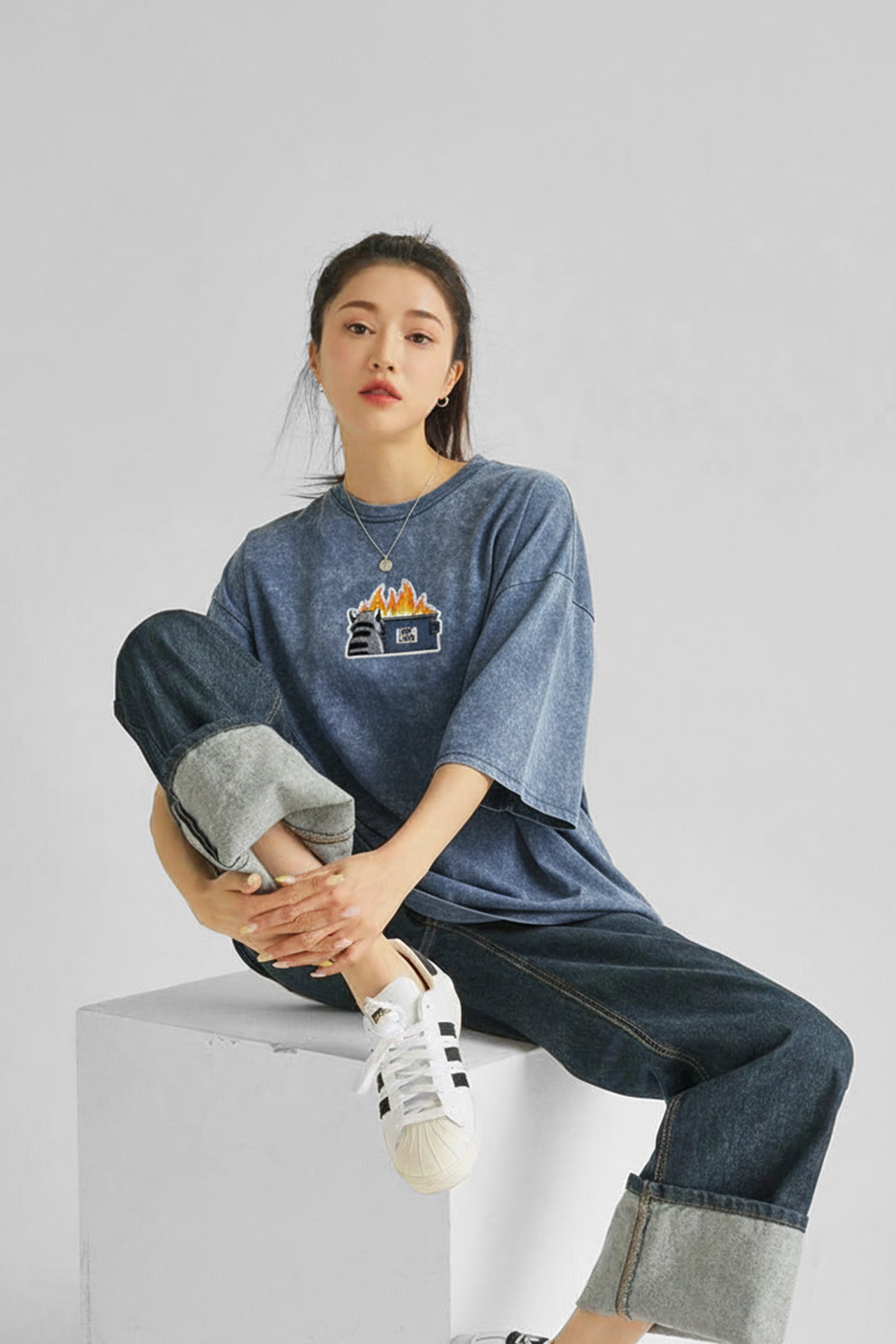 Camisetas Oversize Acid wash Azul My Life | Mujer