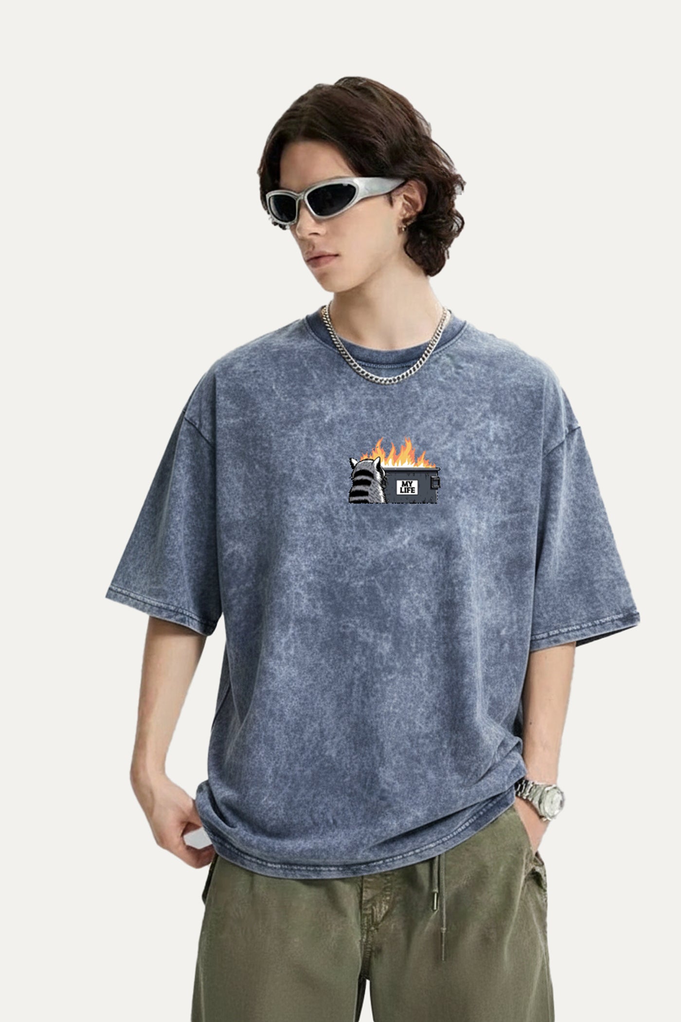 Camisetas Oversize Acid wash Azul My Life | Hombre