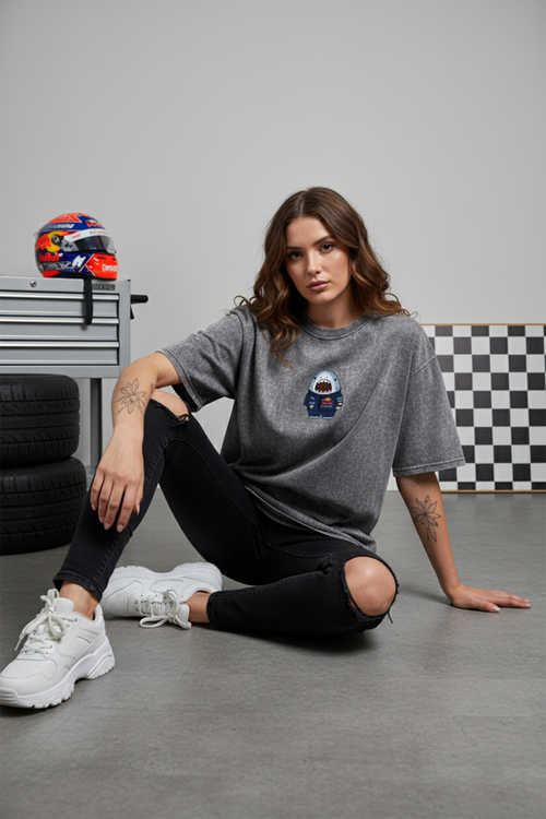 Camisetas Oversize Acid wash Gris F1 de Streetwear | Mujer