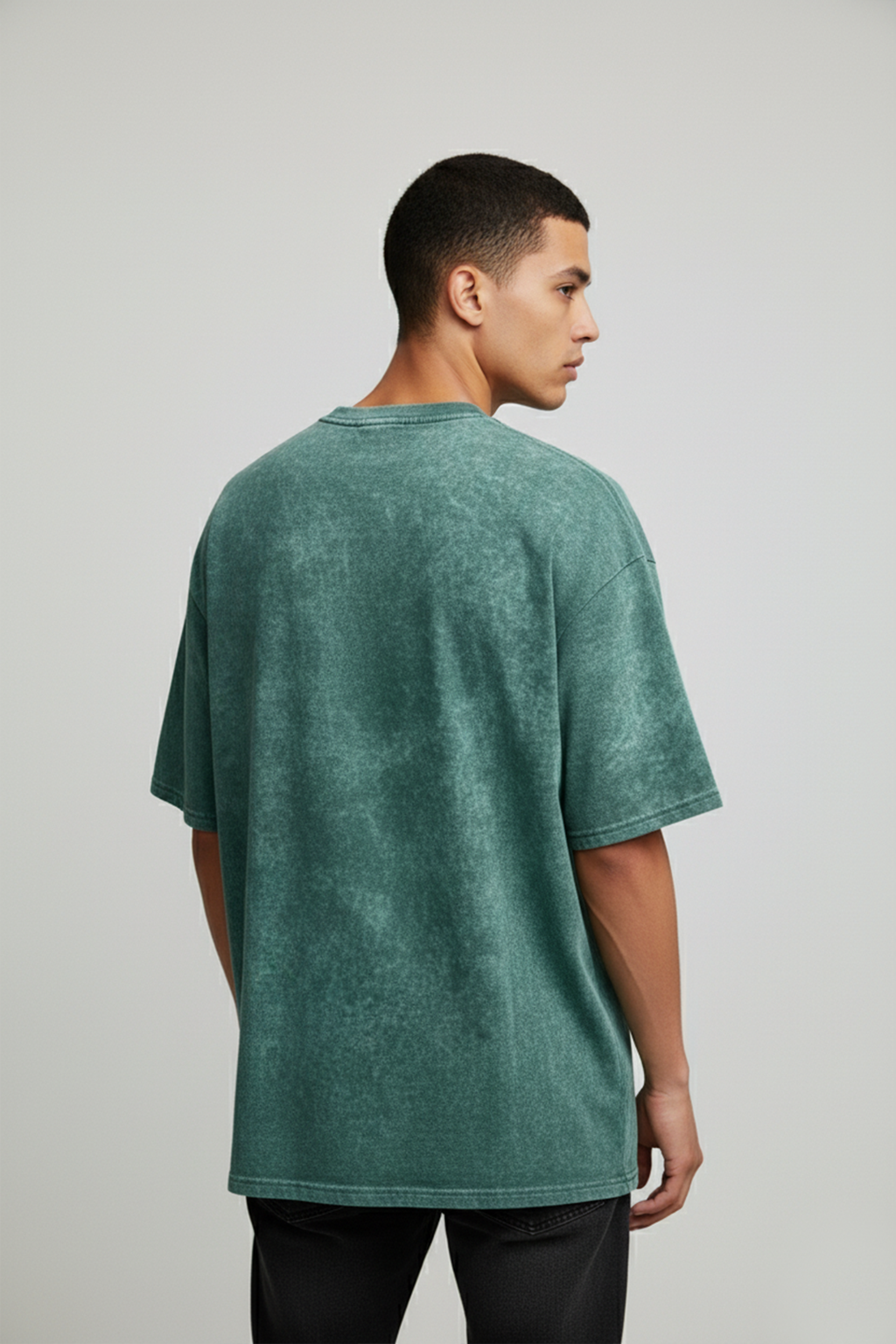 Camisetas Oversize Acid wash Verde Gato llamas de Hombre