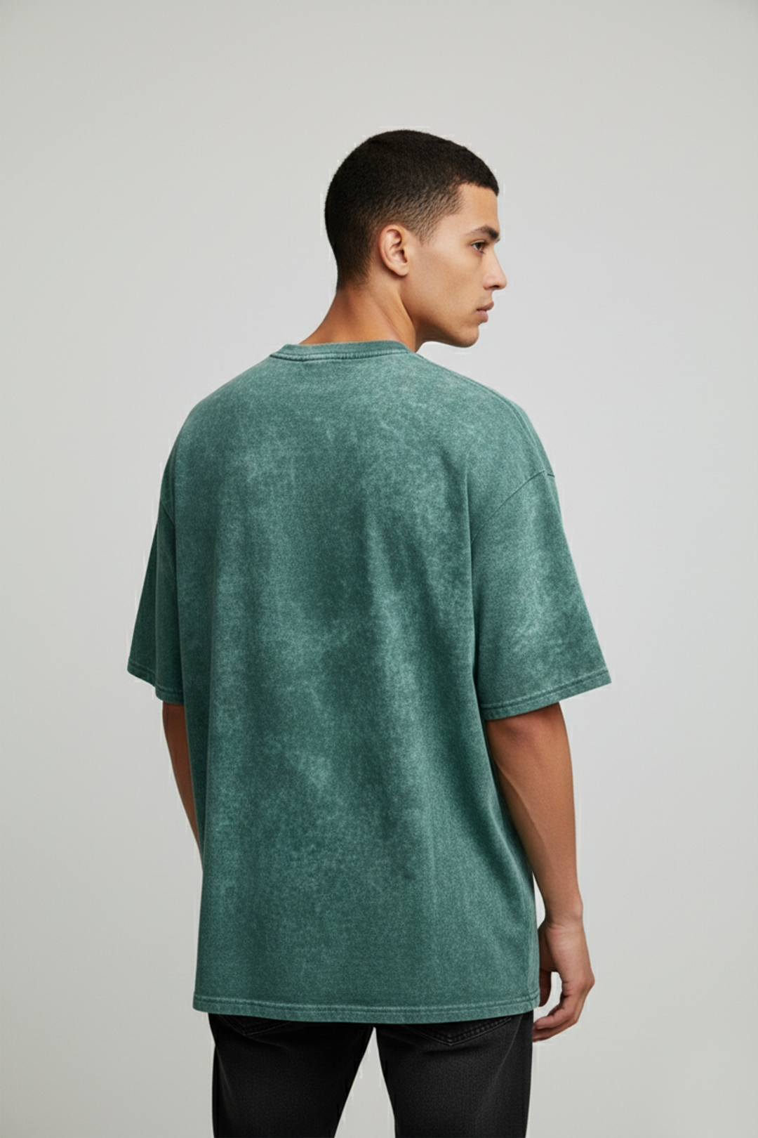 Camisetas Oversize Acid wash Verde Gato llamas de Hombre