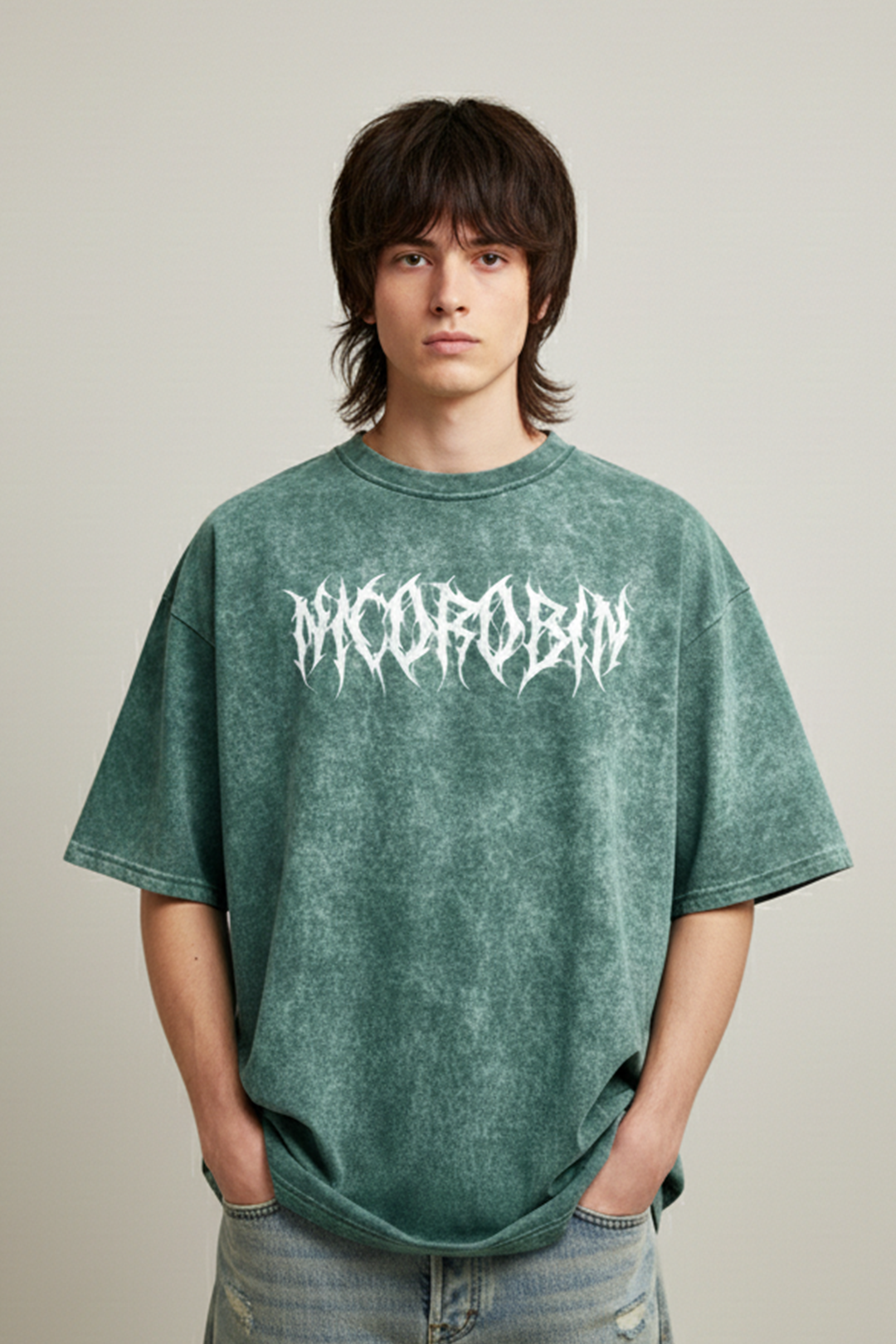 Camisetas Oversize Acid wash Verde Nico Robin de Hombre