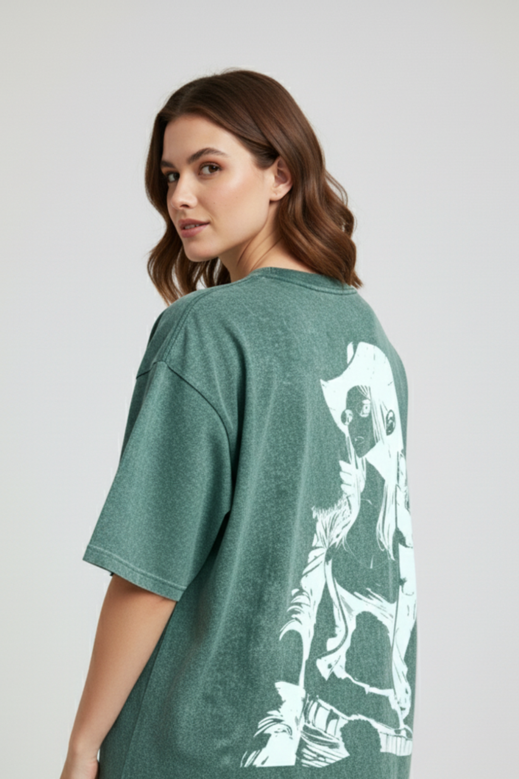 Camisetas Oversize Acid wash Verde Nico Robin de Mujer