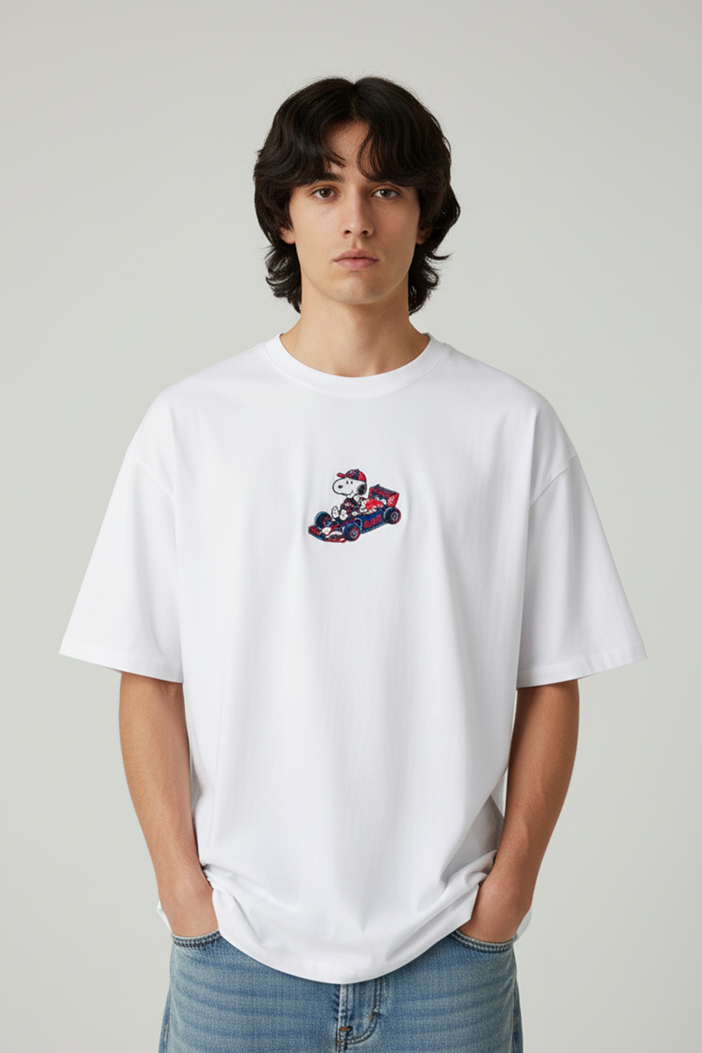 Camisetas Oversize Blanca F1 de Streetwear | Hombre