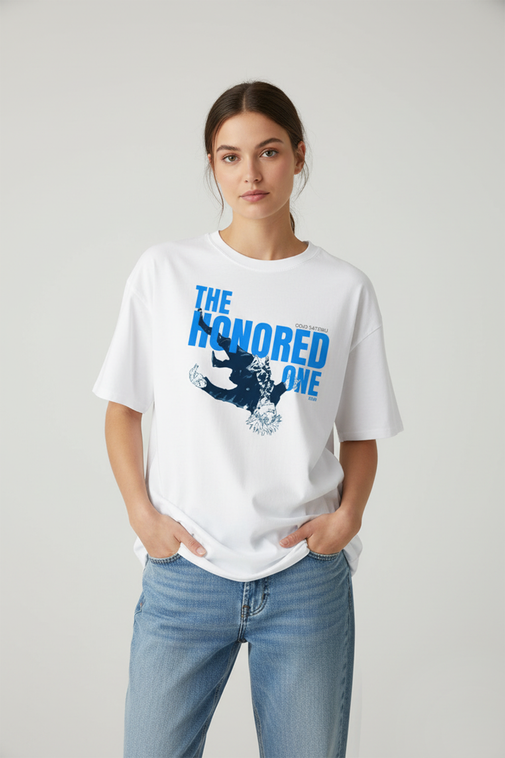 Camisetas Oversize Blanca Satoru Gojo de Jujutsu de mujer