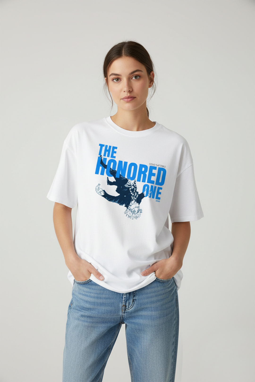 Camisetas Oversize Blanca Satoru Gojo de Jujutsu de mujer