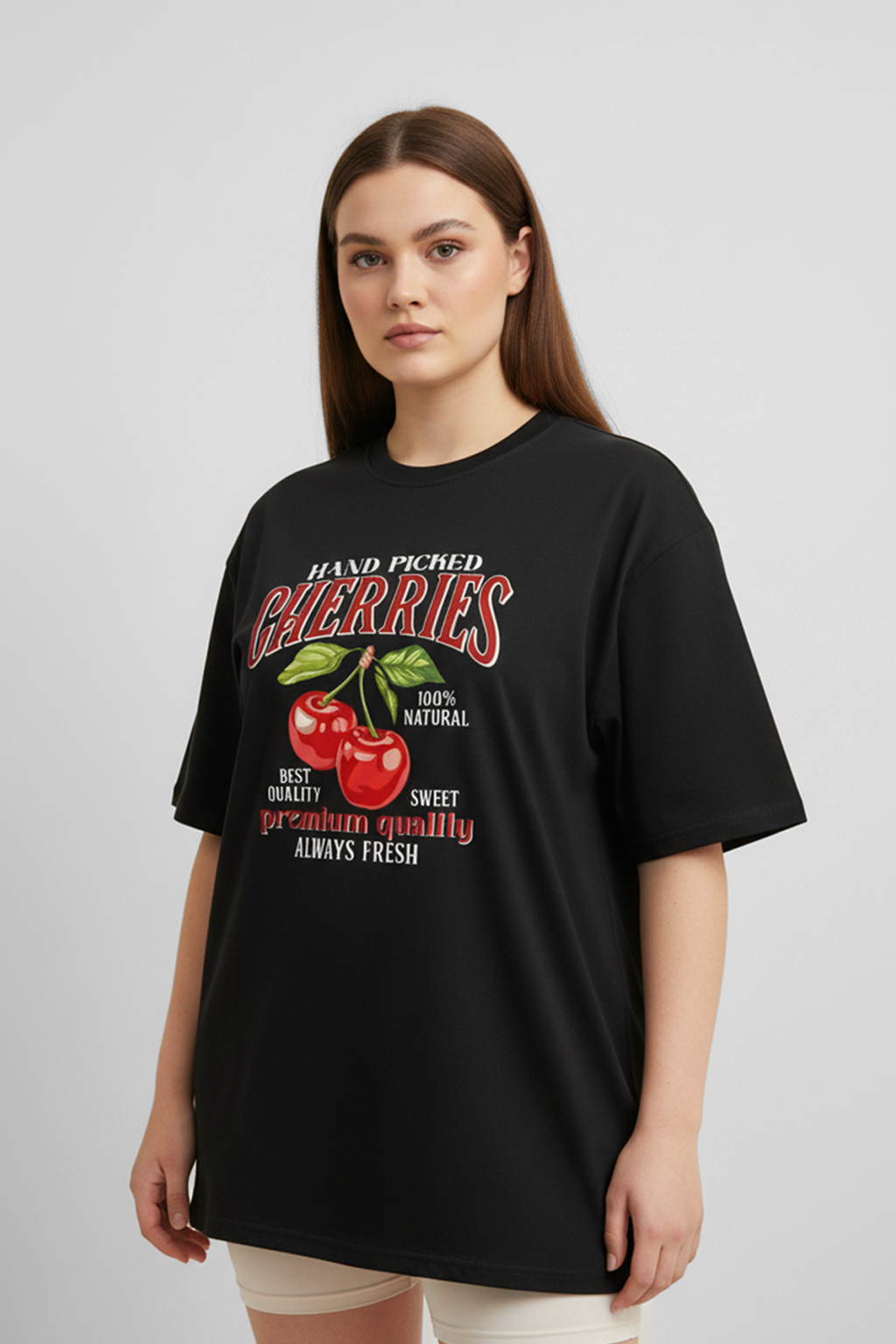 Camisetas Oversize Negra Cherry Bomb de Casual Lifestyle | Mujer