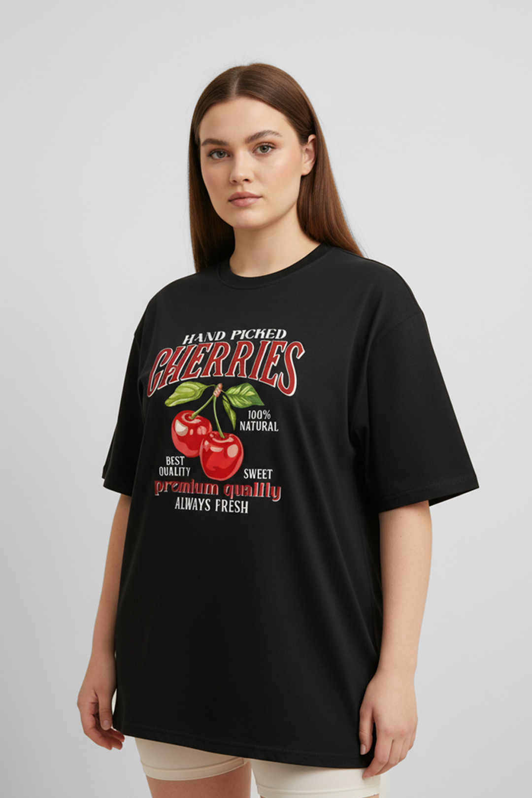 Camisetas Oversize Negra Cherry Bomb de Casual Lifestyle | Mujer