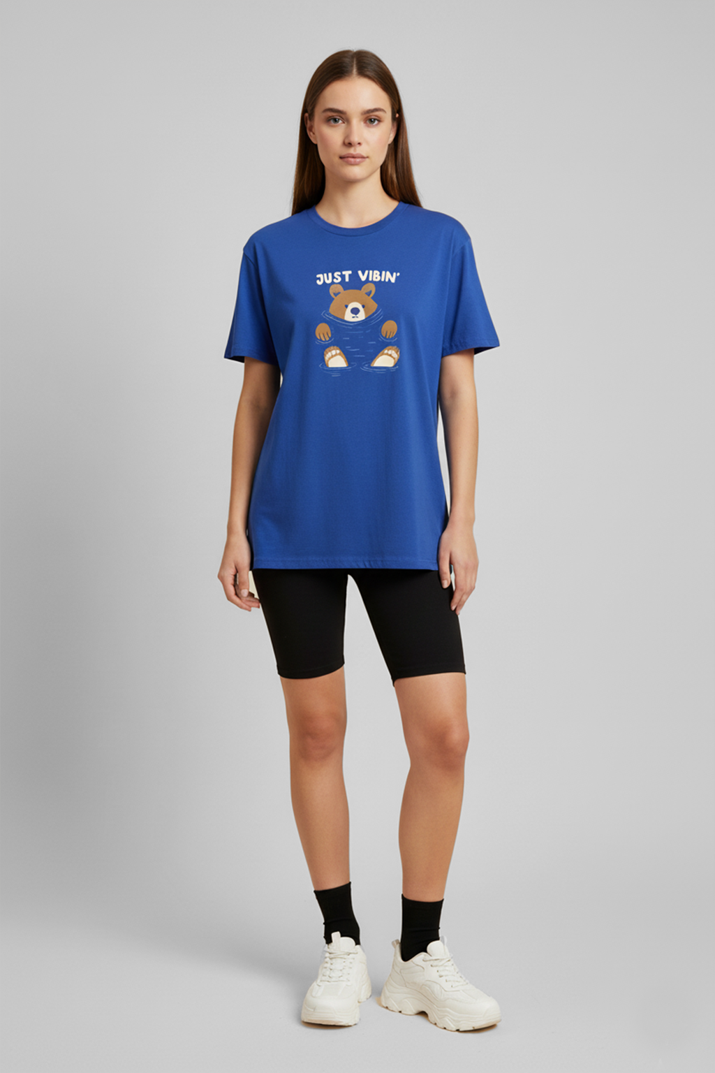 Camisetas básicas Manga corta Azul Just Vibin de Mujer