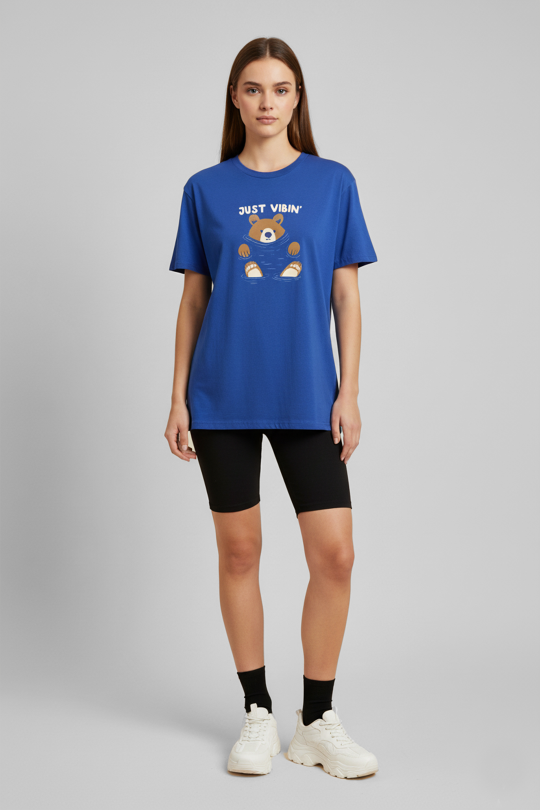 Camisetas básicas Manga corta Azul Just Vibin de Mujer