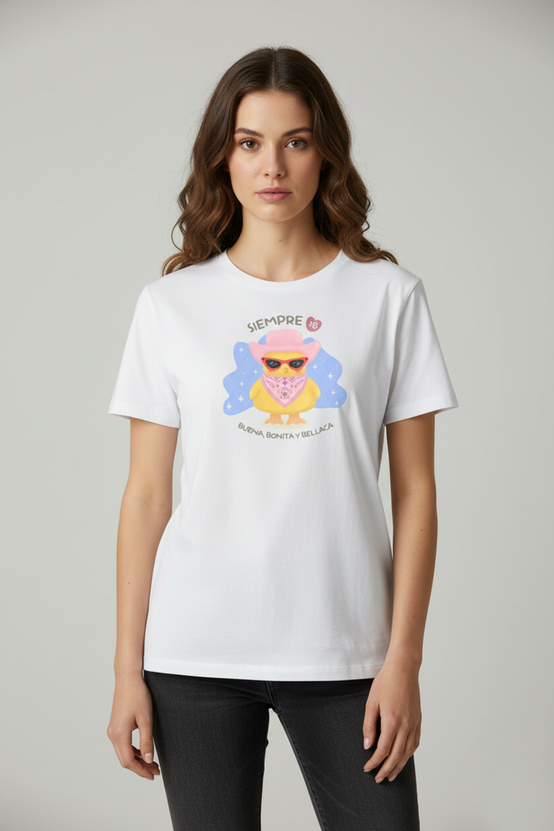 Camisetas básicas Manga corta Blanca Pollito de Mujer