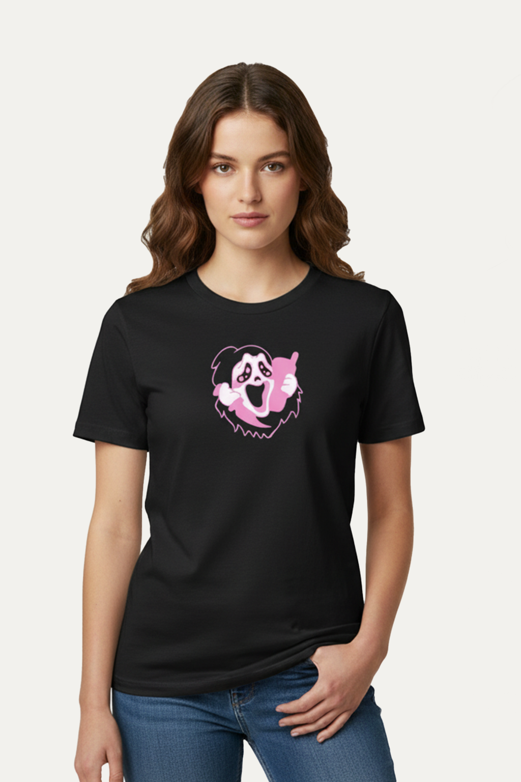 Camisetas básicas Manga corta Negra Ghost Face de Mujer