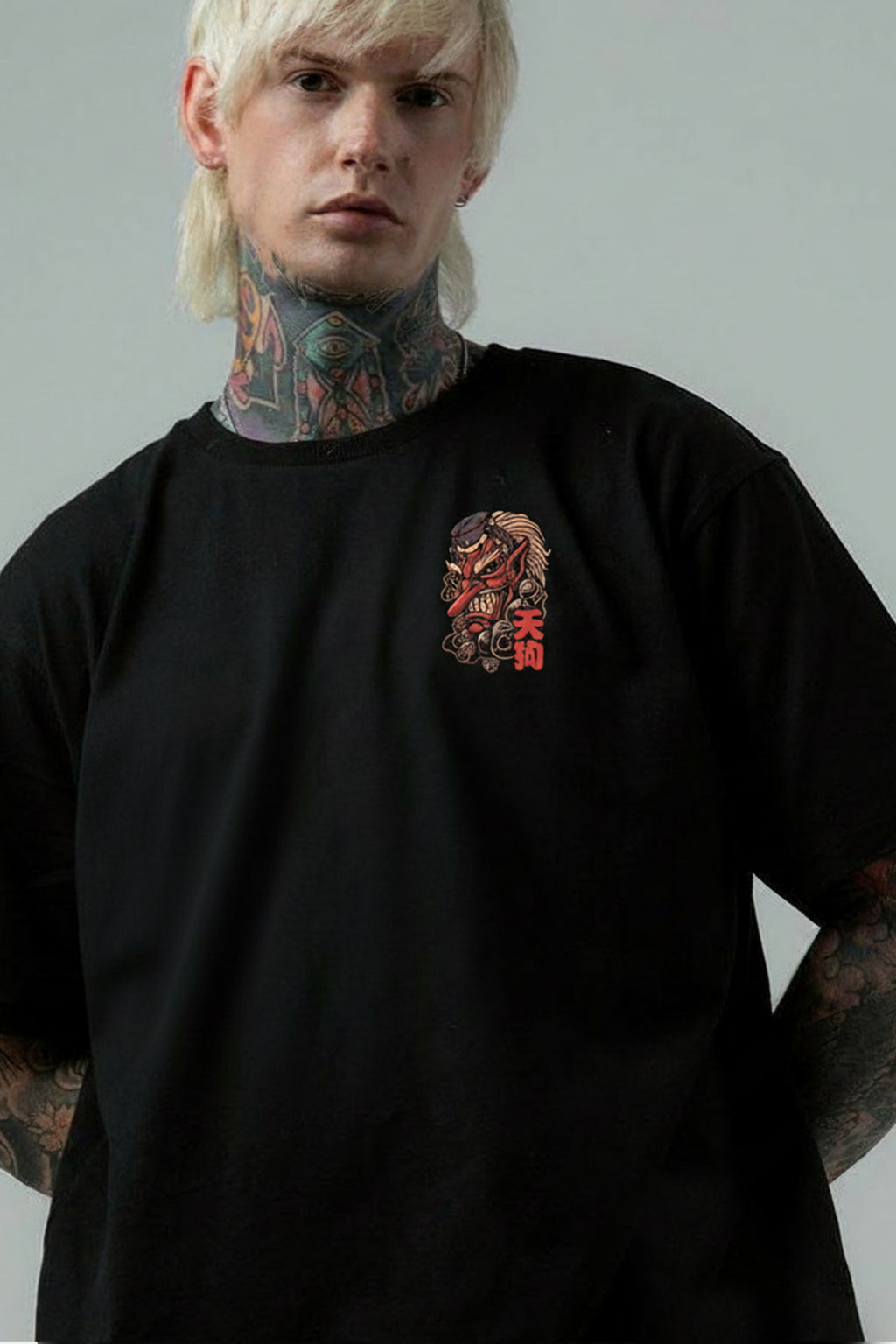 Camisetas Oversize Negra Oni de Streetwear | Hombre