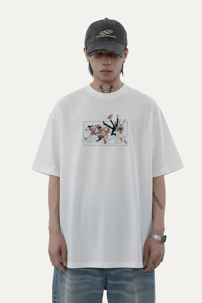 Camiseta Oversize Blanca Mugiwaras de One Piece | Hombre