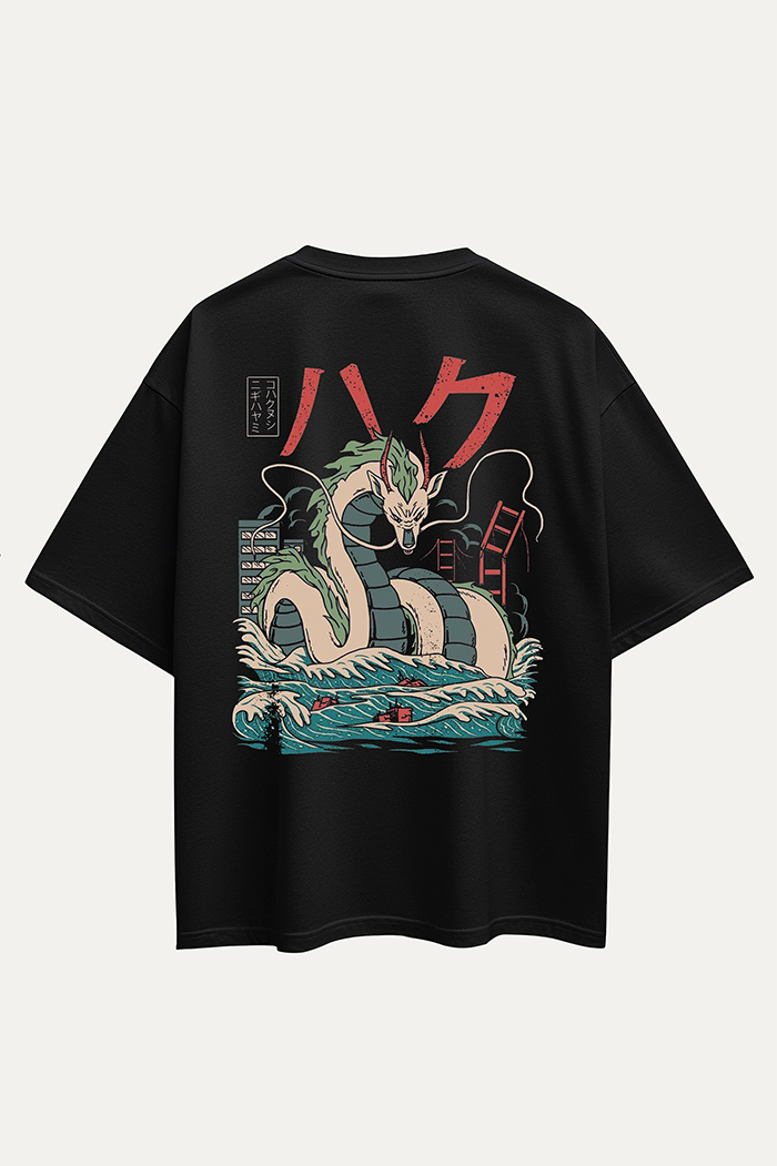 Camiseta Oversize Negra Haku de Studio Ghibli | Mujer