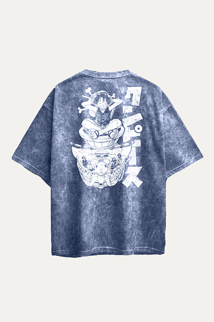 Camisetas Oversize Acid wash Azul Luffy de One Piece | Mujer