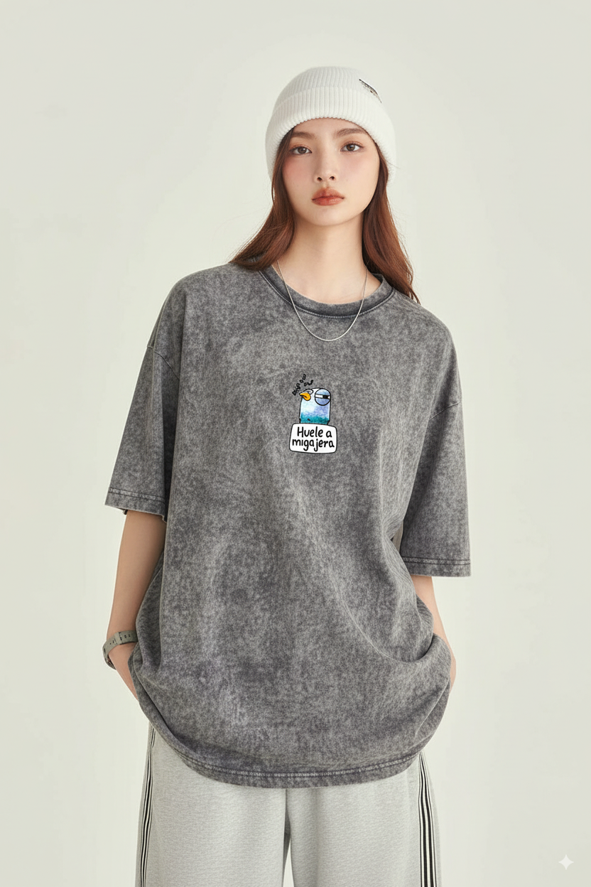 Camisetas Oversize Gris Migajera de Streetwear | Mujer
