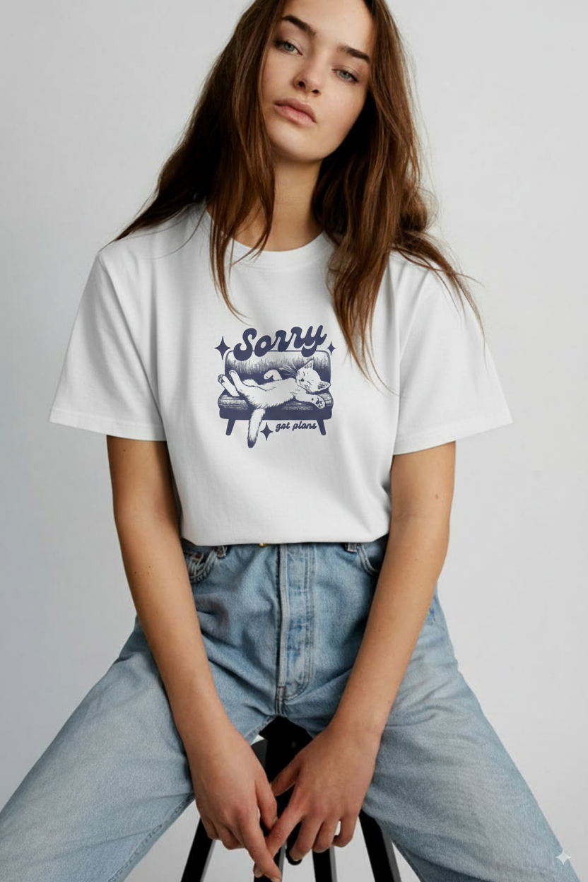 Camisetas Manga corta Blanca Gato | Mujer