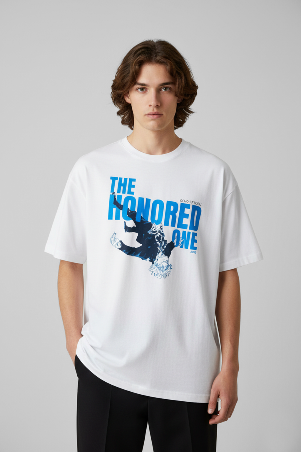 Camisetas Oversize Blanca Satoru Gojo de Jujutsu de hombre