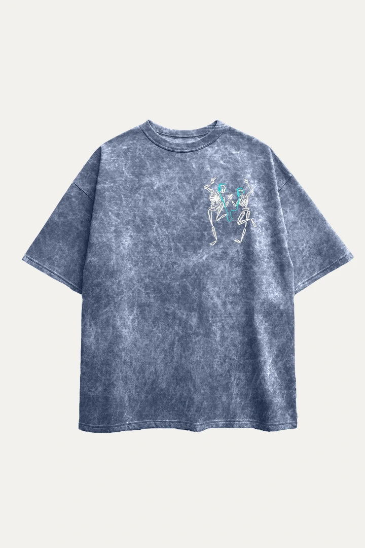 Camisetas Oversize Acid wash Azul skeleton de Hombre