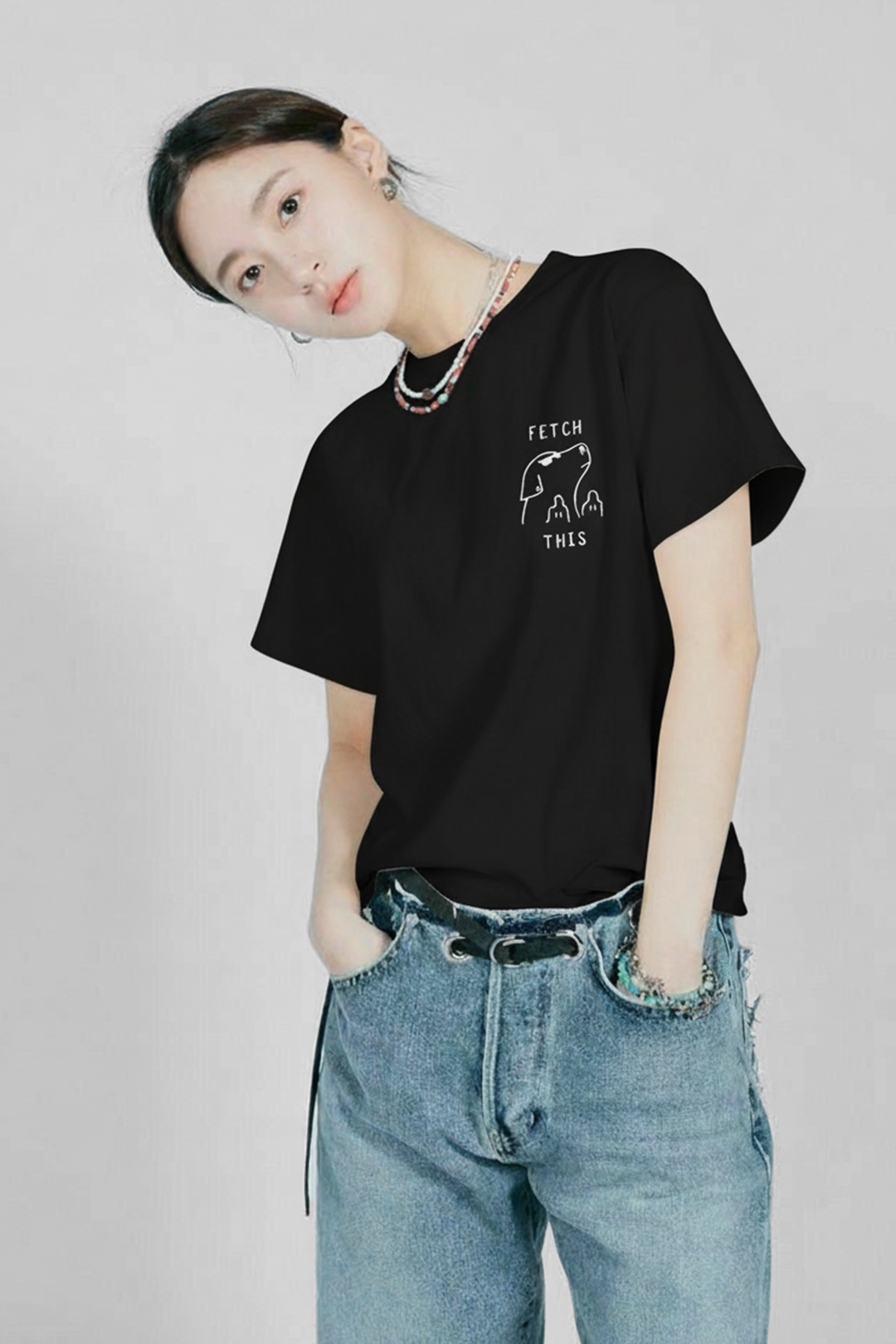 Camisetas Manga corta Negra Fetch This de Casual Lifestyle | Mujer