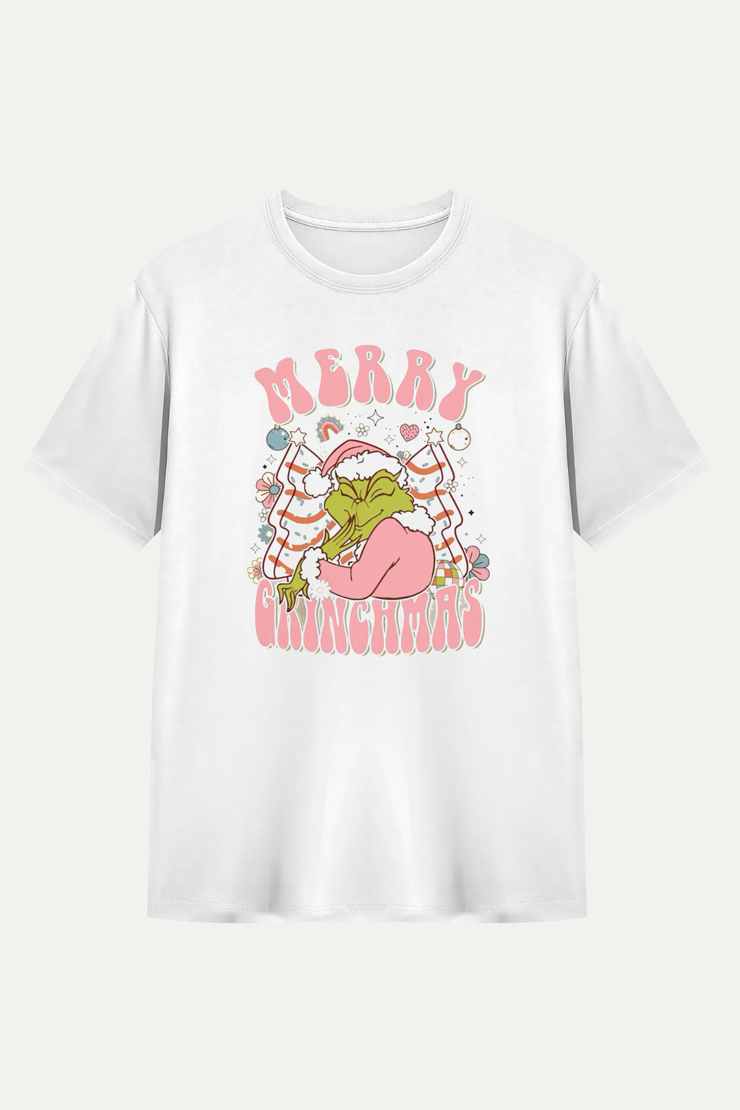 Camisetas Manga corta Blanca Merry Grinchmas de Mujer
