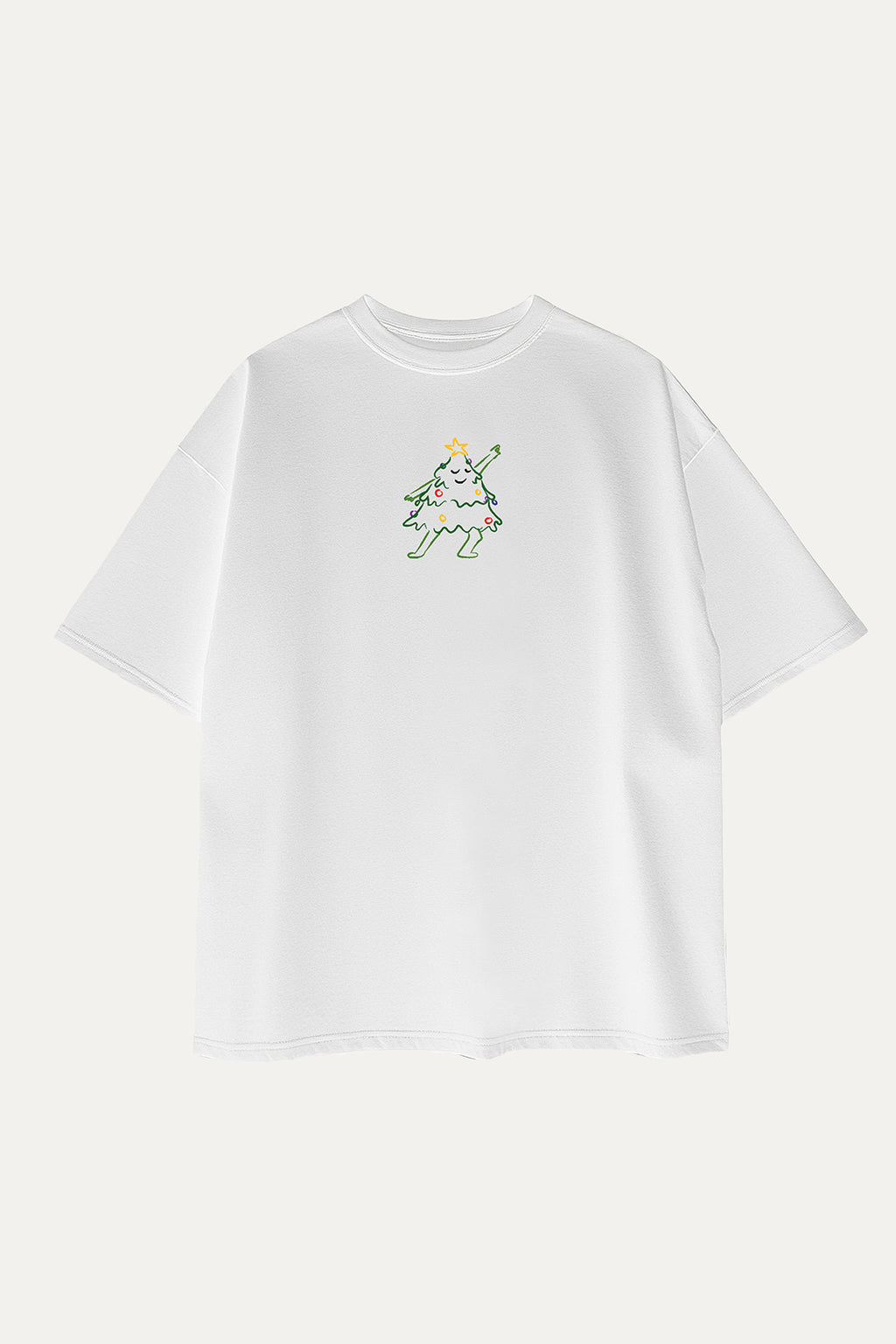 Camisetas Oversize Blanca Arbol Navidad de Mujer