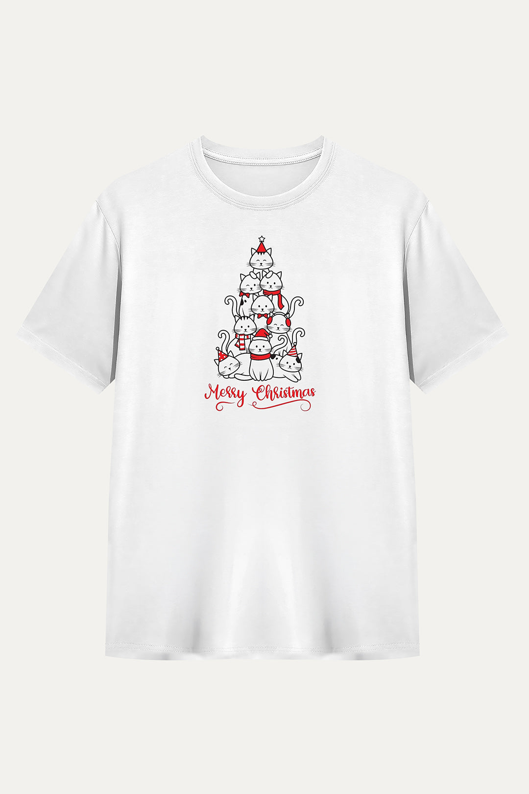 Camisetas Manga corta Blanca Cat Merry Christmas de Unisex