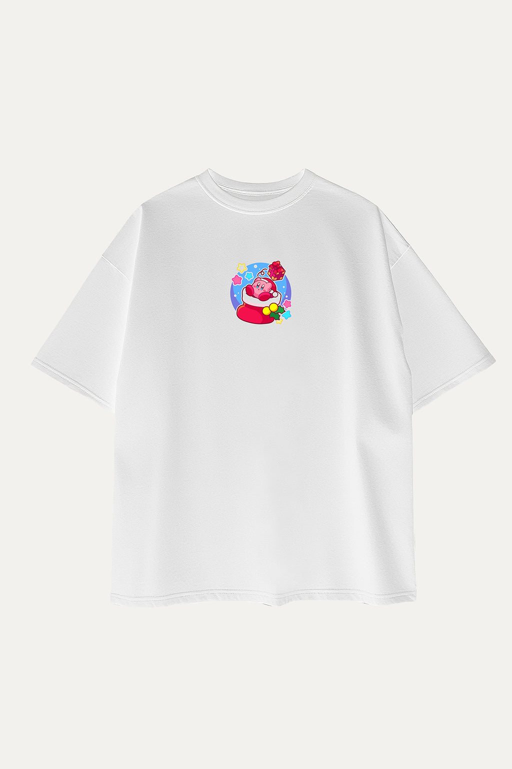 Camisetas Oversize Blanca Kirby Navideño de Unisex