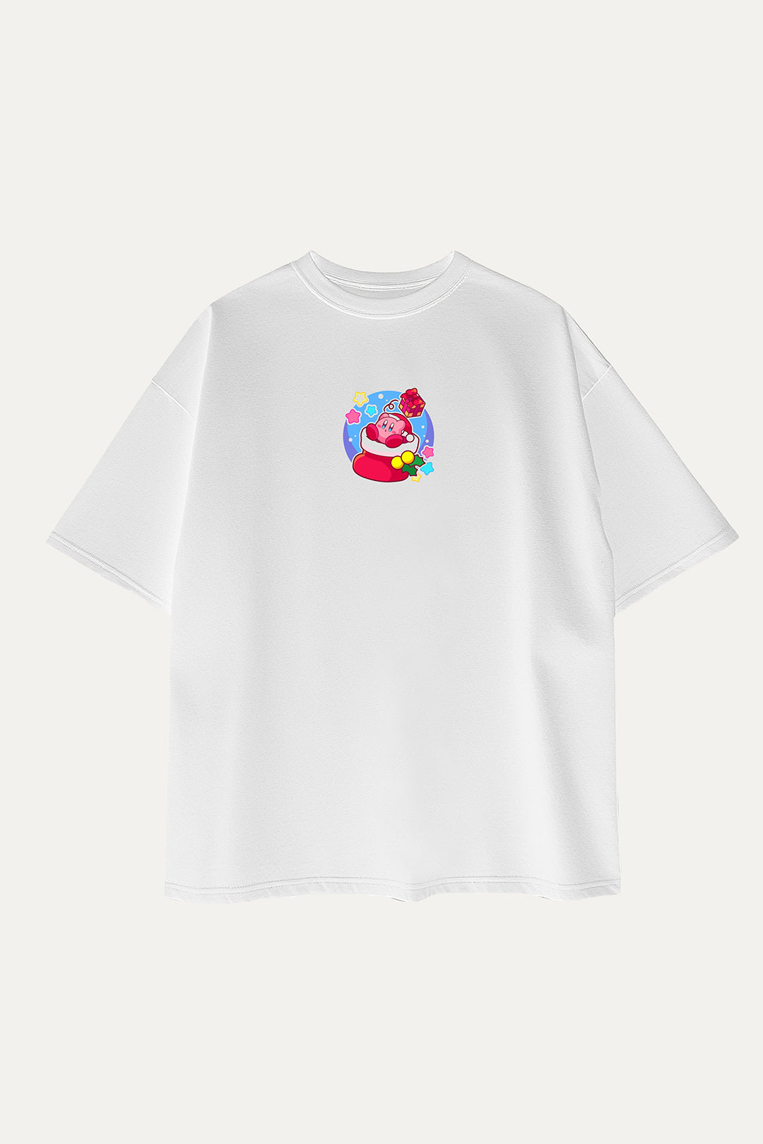 Camisetas Oversize Blanca Kirby Navideño de Unisex
